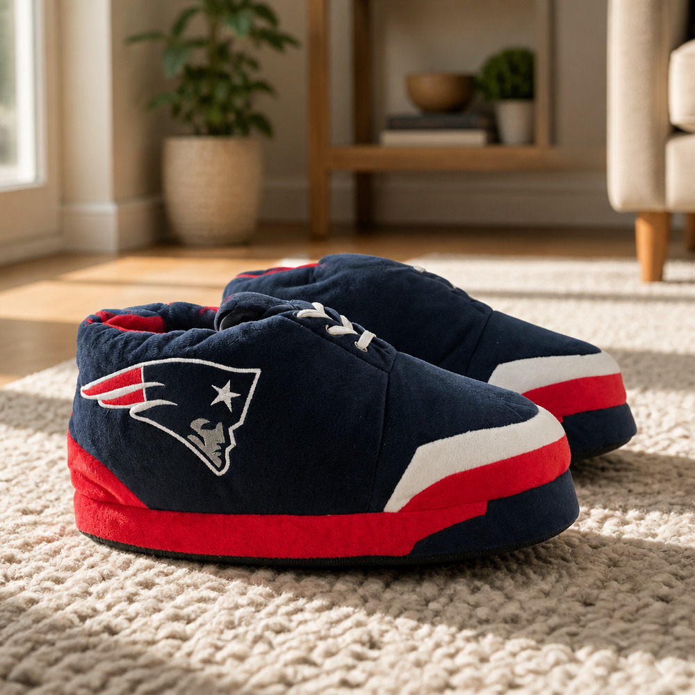 FOCO Men's NFL New England Patriots Plush Oversized Sneaker Slippers XL 10-12
